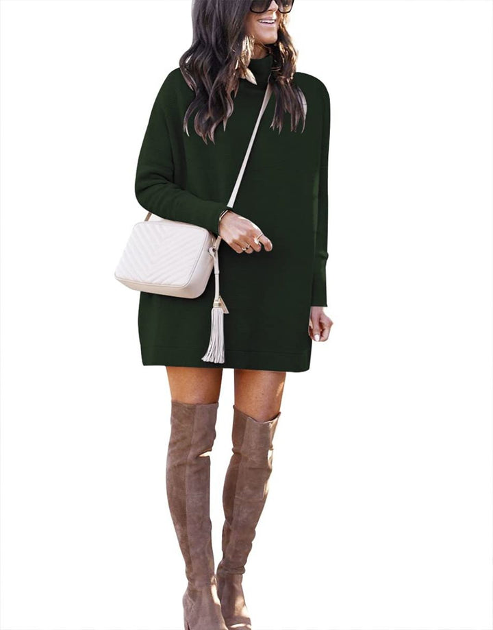 Anrabess Ribbed Knit Turtleneck Slouchy Tunic Pullover