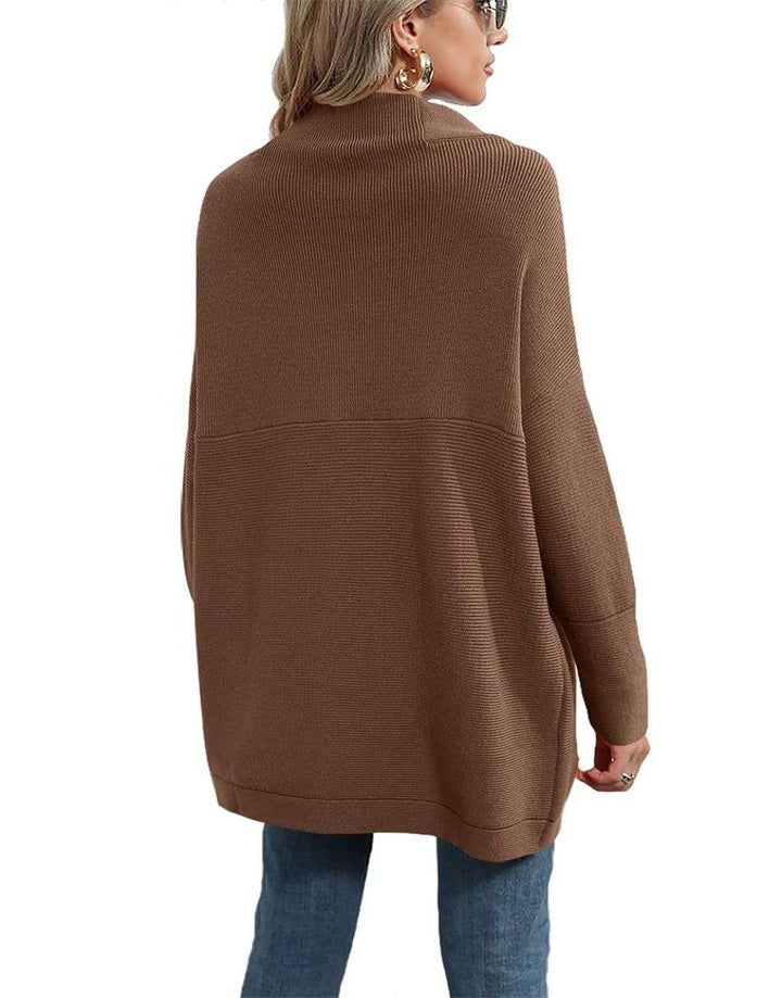 Anrabess Ribbed Knit Turtleneck Slouchy Tunic Pullover