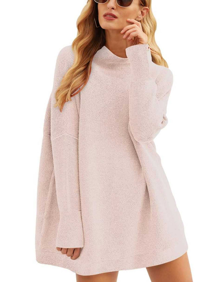 Anrabess Ribbed Knit Turtleneck Slouchy Tunic Pullover