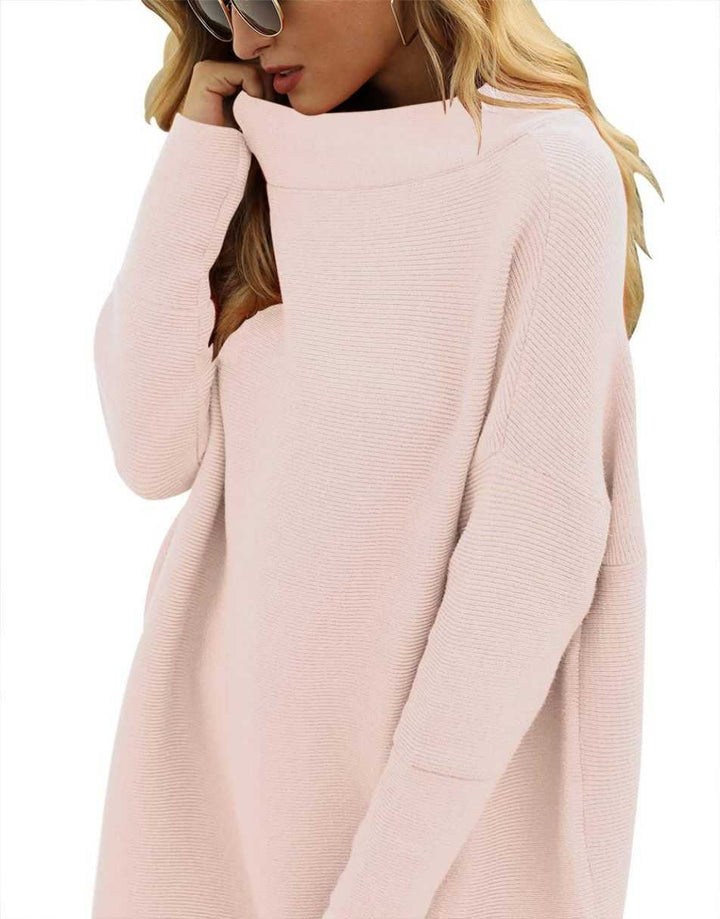 Anrabess Ribbed Knit Turtleneck Slouchy Tunic Pullover