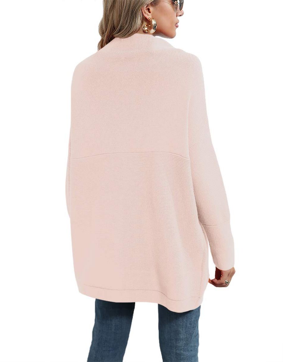Anrabess Ribbed Knit Turtleneck Slouchy Tunic Pullover