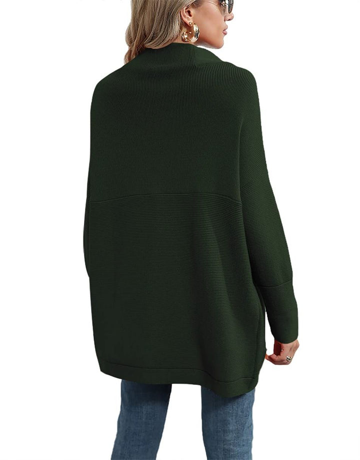 Anrabess Ribbed Knit Turtleneck Slouchy Tunic Pullover