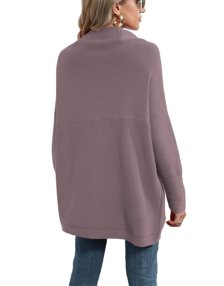 Anrabess Ribbed Knit Turtleneck Slouchy Tunic Pullover