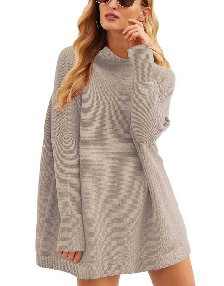 Anrabess Ribbed Knit Turtleneck Slouchy Tunic Pullover