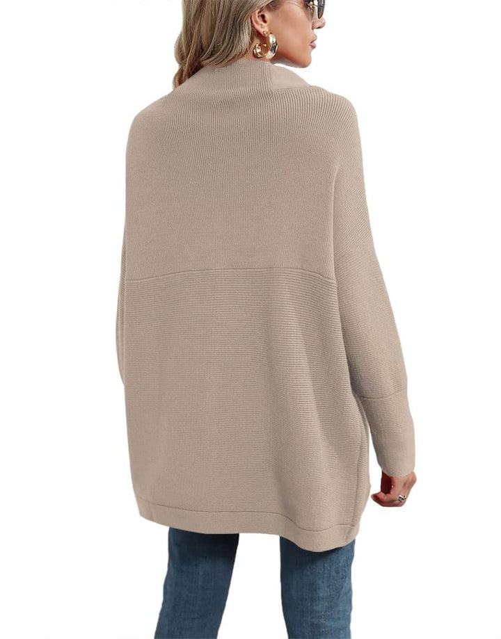 Anrabess Ribbed Knit Turtleneck Slouchy Tunic Pullover
