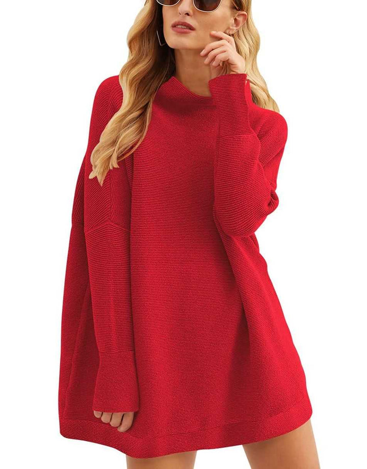 Anrabess Ribbed Knit Turtleneck Slouchy Tunic Pullover