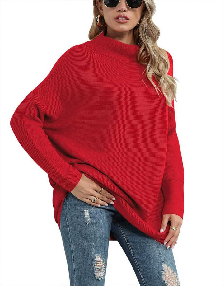 Anrabess Ribbed Knit Turtleneck Slouchy Tunic Pullover