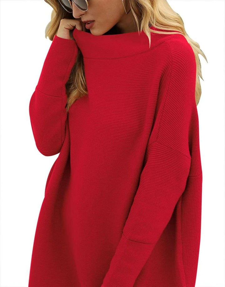 Anrabess Ribbed Knit Turtleneck Slouchy Tunic Pullover