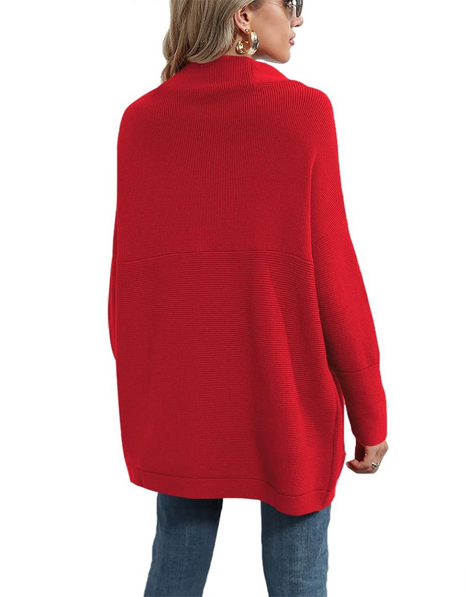 Anrabess Ribbed Knit Turtleneck Slouchy Tunic Pullover