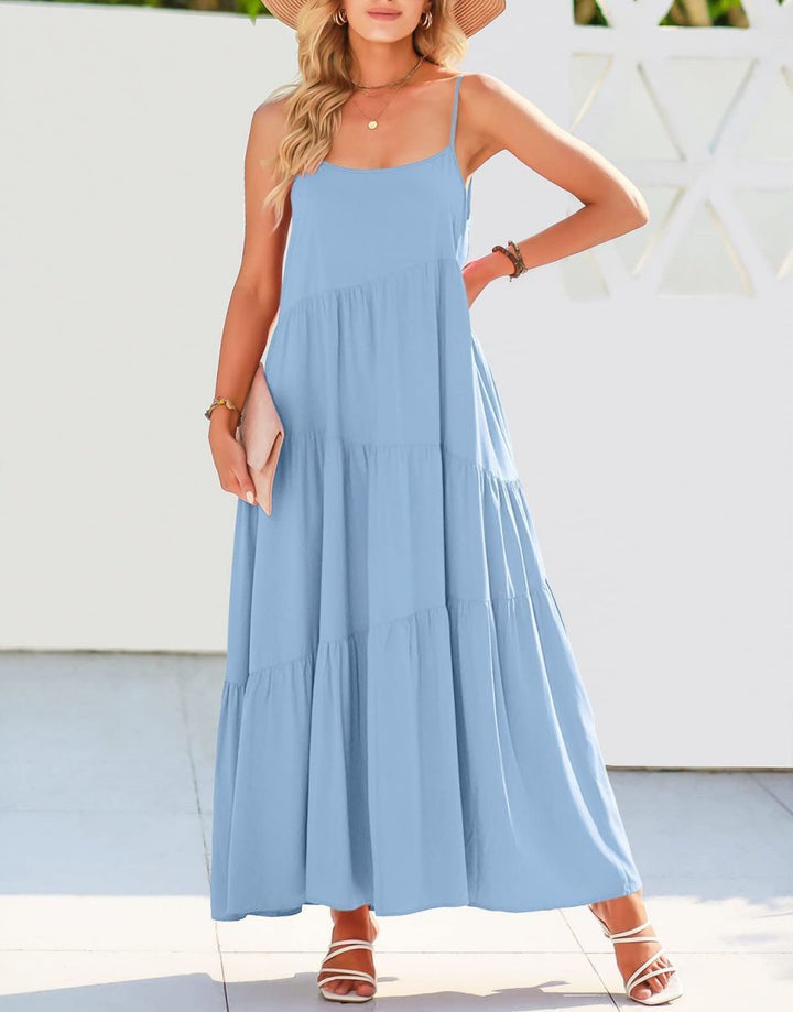 ANRABESS Asymmetric Tiered Sleeveless Maxi Beach Dress