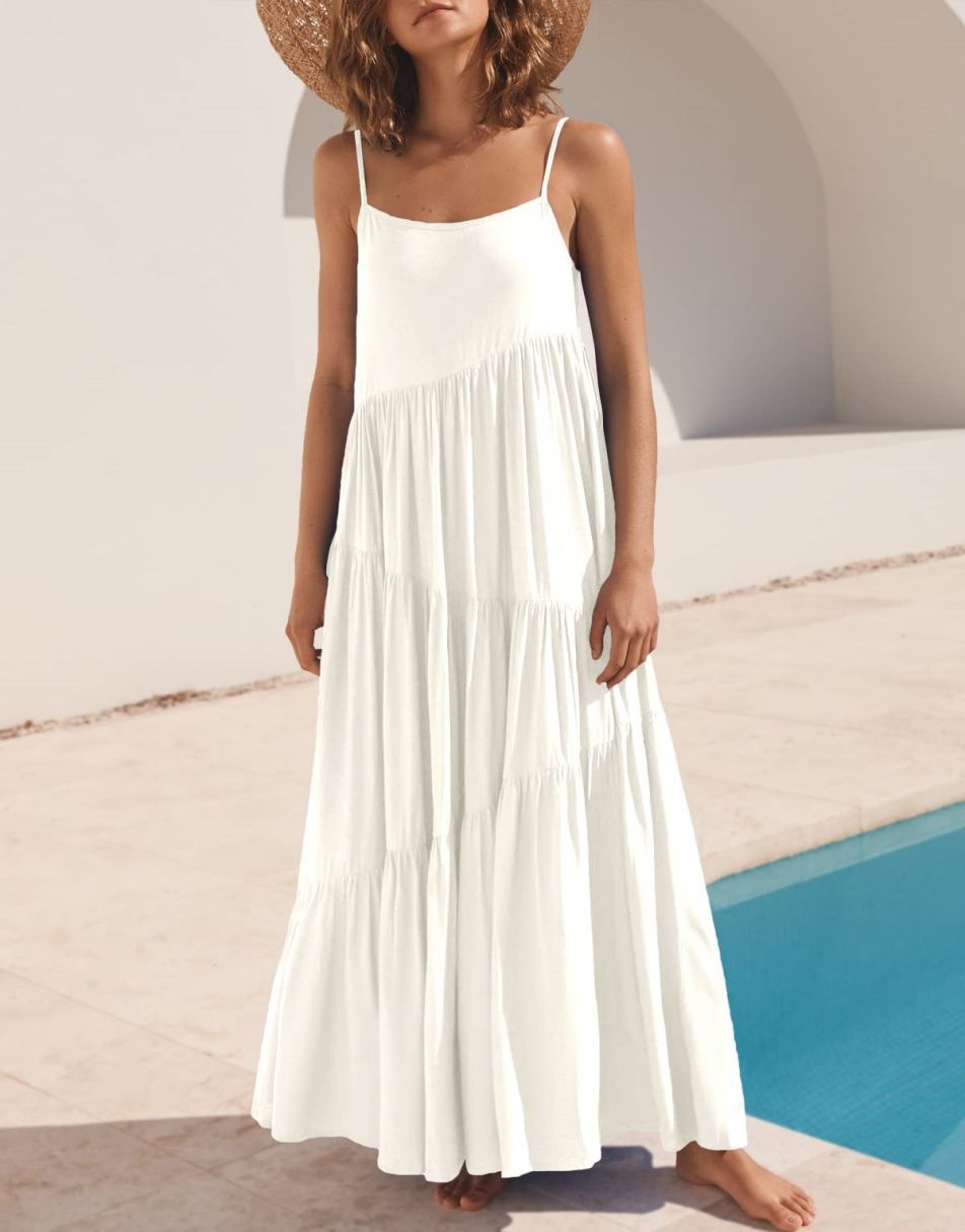ANRABESS Asymmetric Tiered Sleeveless Maxi Beach Dress