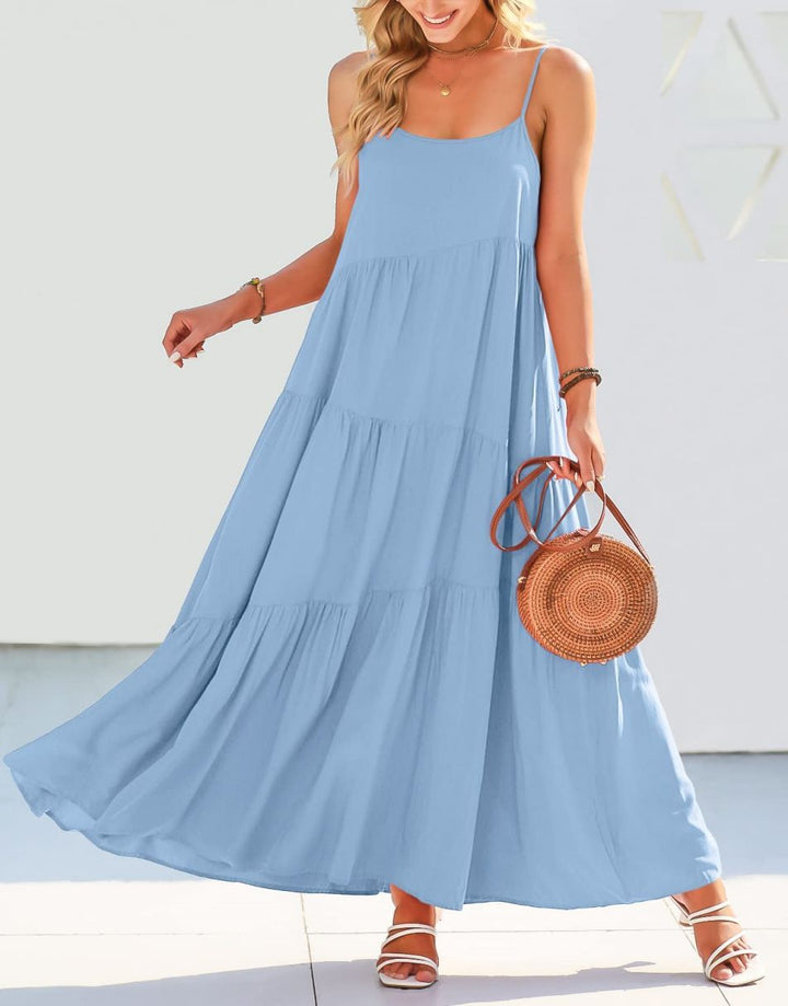 ANRABESS Asymmetric Tiered Sleeveless Maxi Beach Dress