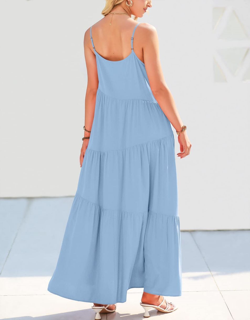 ANRABESS Asymmetric Tiered Sleeveless Maxi Beach Dress