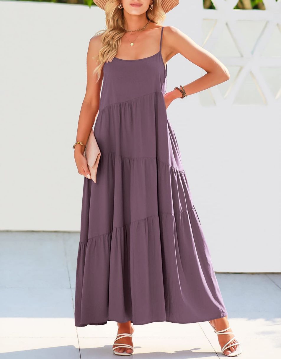 ANRABESS Asymmetric Tiered Sleeveless Maxi Beach Dress