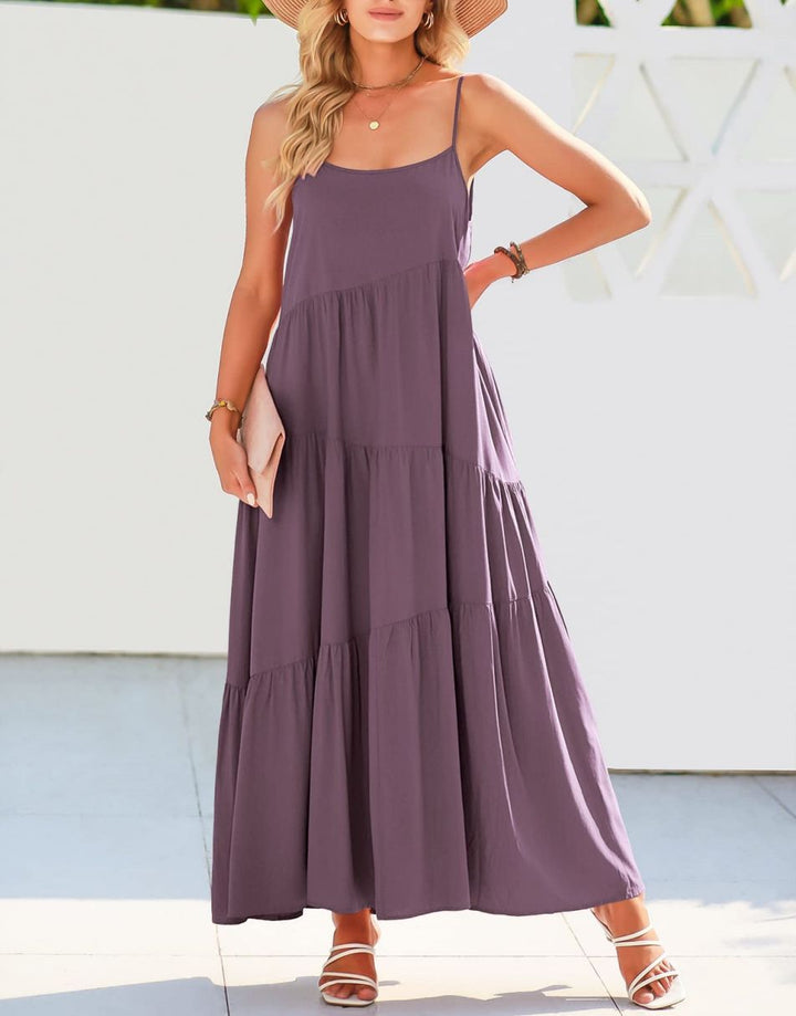 ANRABESS Asymmetric Tiered Sleeveless Maxi Beach Dress