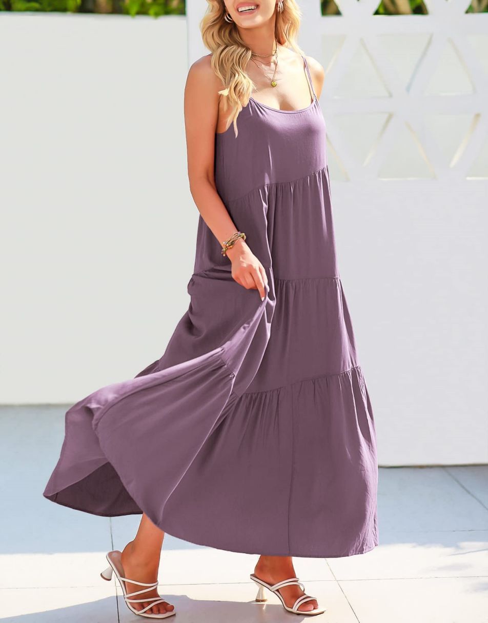 ANRABESS Asymmetric Tiered Sleeveless Maxi Beach Dress