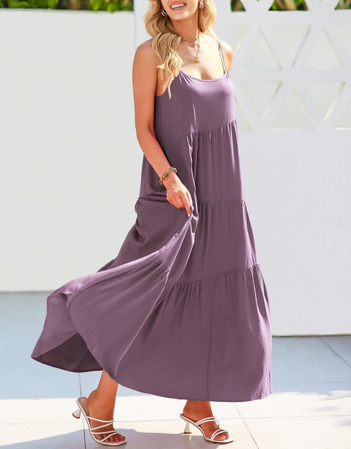 ANRABESS Asymmetric Tiered Sleeveless Maxi Beach Dress