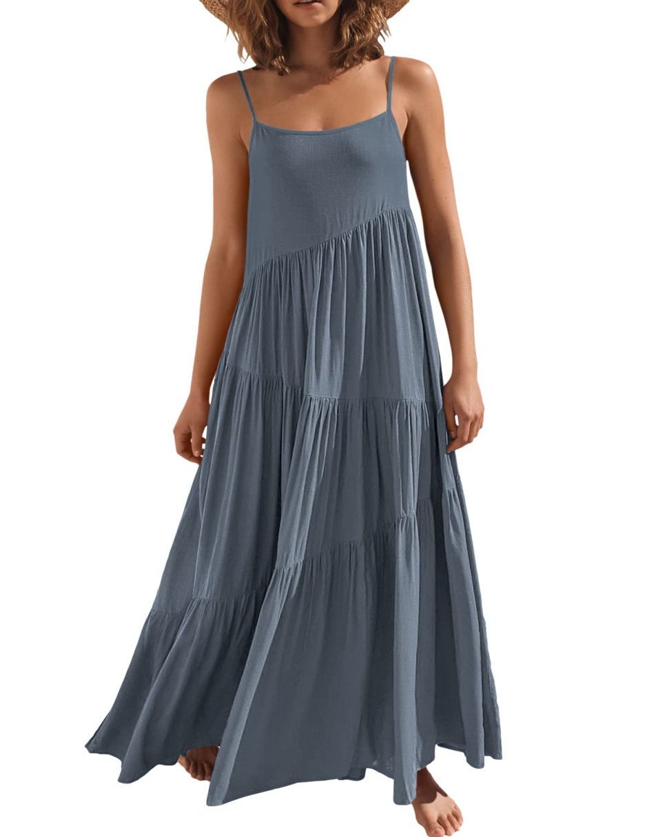 ANRABESS Asymmetric Tiered Sleeveless Maxi Beach Dress