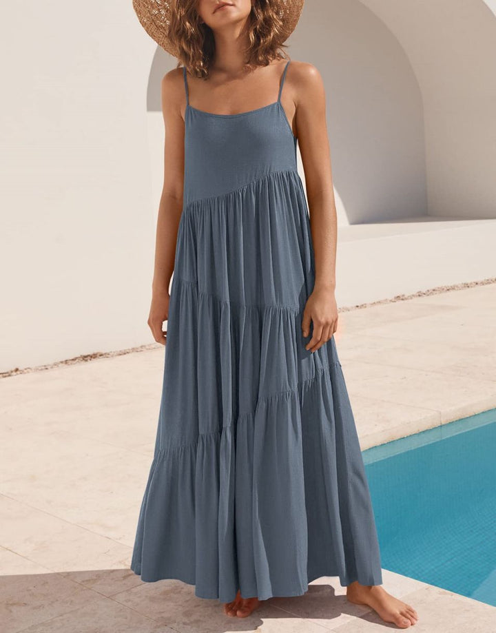 ANRABESS Asymmetric Tiered Sleeveless Maxi Beach Dress