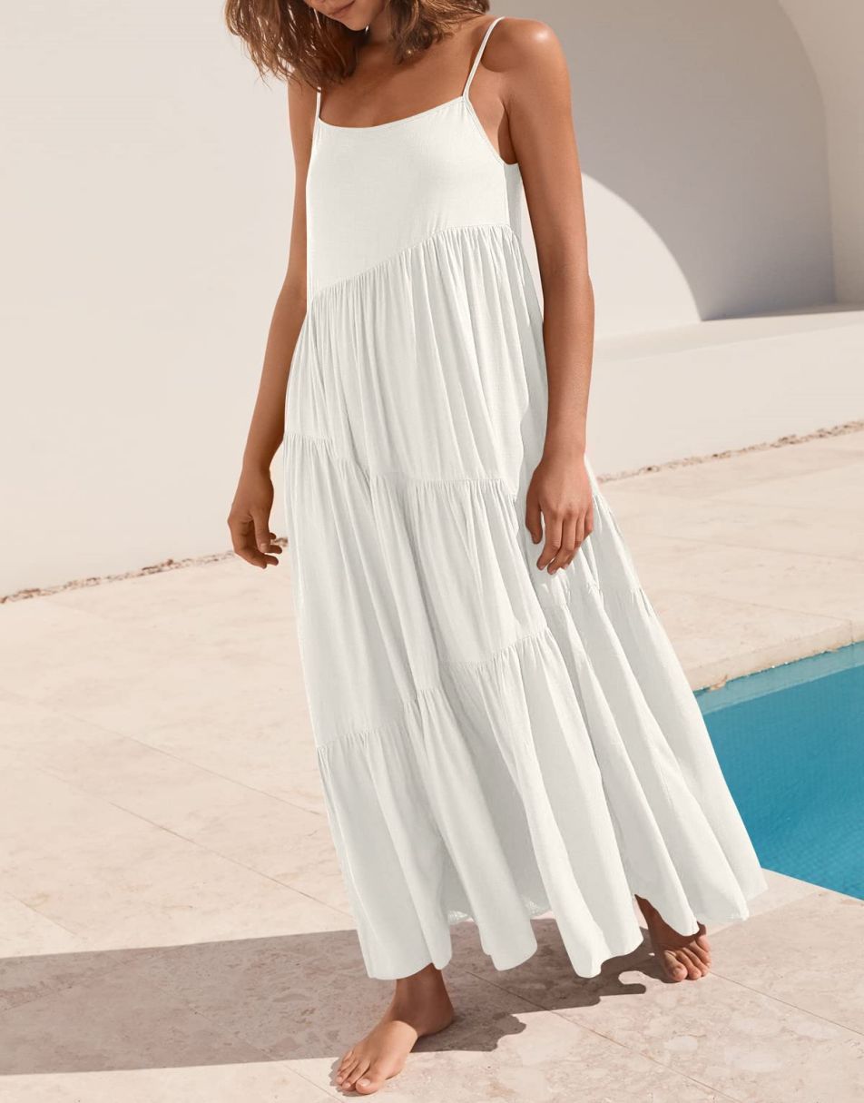 ANRABESS Asymmetric Tiered Sleeveless Maxi Beach Dress
