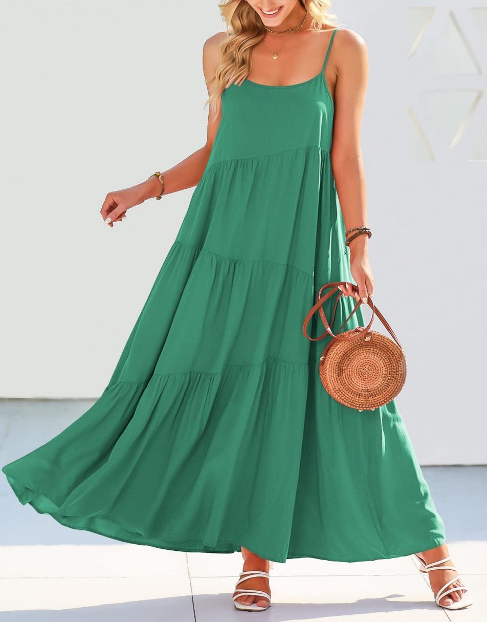 ANRABESS Asymmetric Tiered Sleeveless Maxi Beach Dress