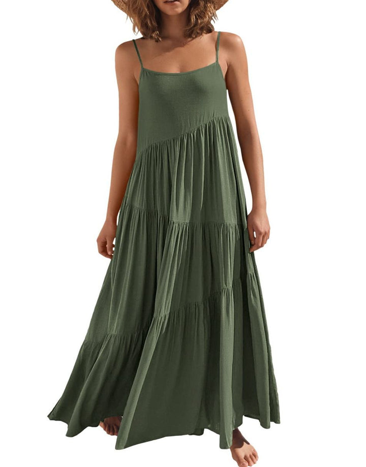 ANRABESS Asymmetric Tiered Sleeveless Maxi Beach Dress