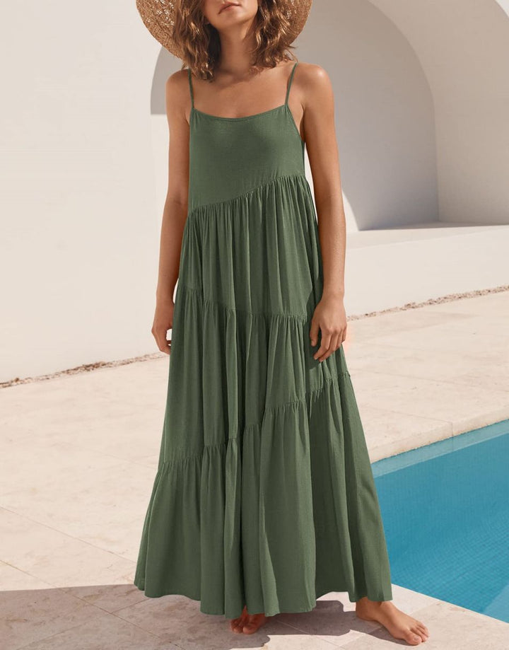 ANRABESS Asymmetric Tiered Sleeveless Maxi Beach Dress