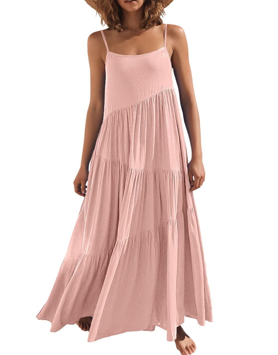 ANRABESS Asymmetric Tiered Sleeveless Maxi Beach Dress