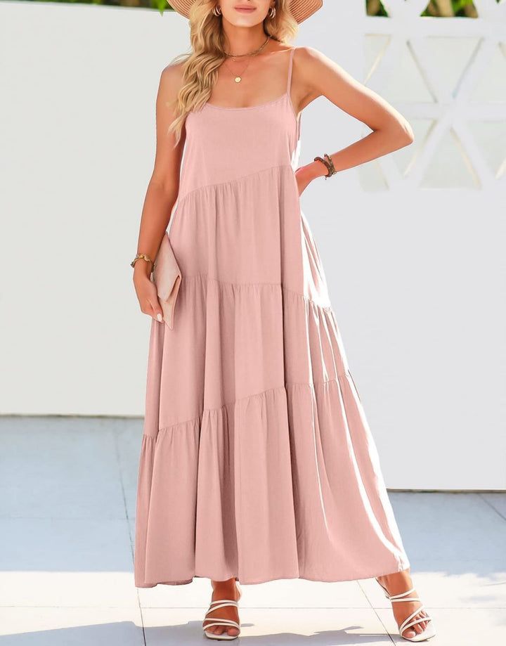 ANRABESS Asymmetric Tiered Sleeveless Maxi Beach Dress