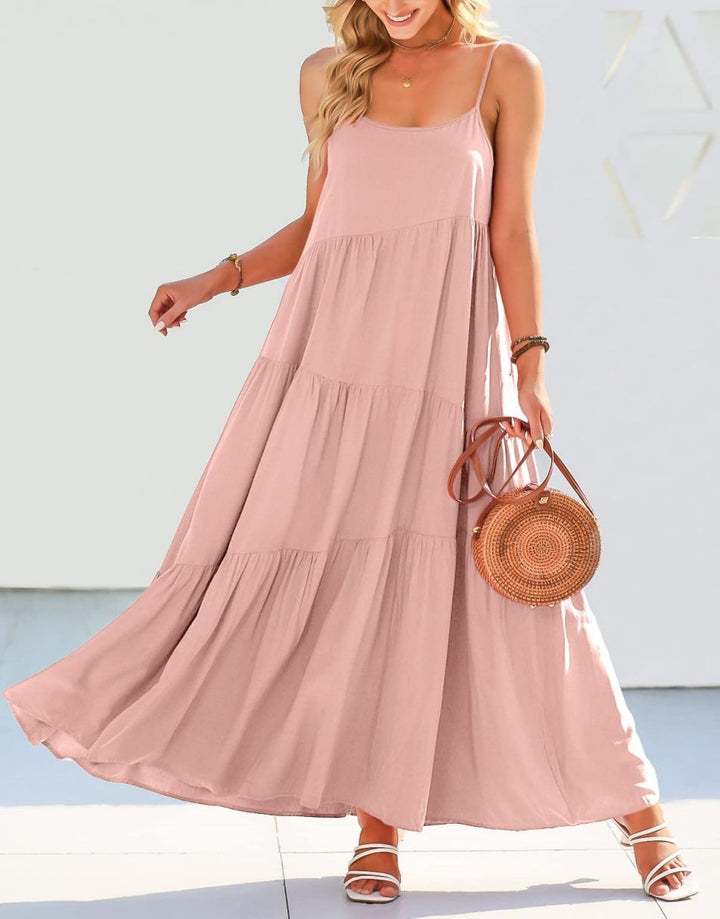 ANRABESS Asymmetric Tiered Sleeveless Maxi Beach Dress
