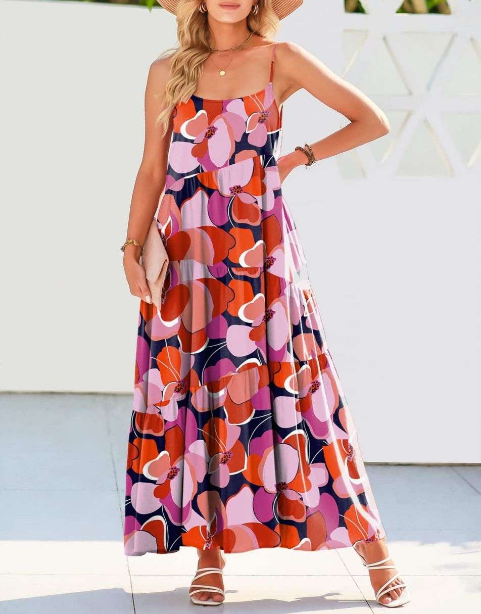 ANRABESS Asymmetric Tiered Sleeveless Maxi Beach Dress