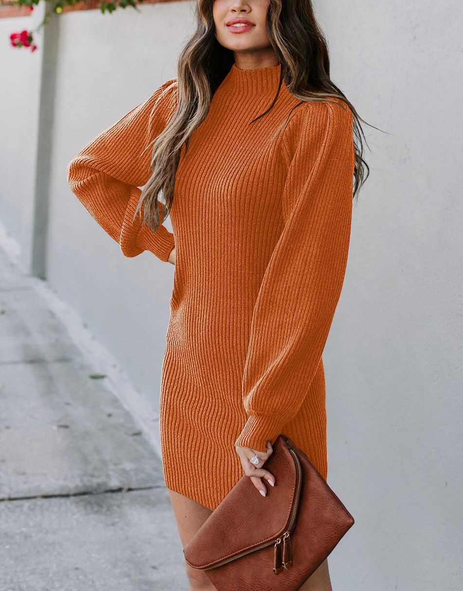 ANRABESS Turtleneck Long Sleeve Bodycon Sweater Dress