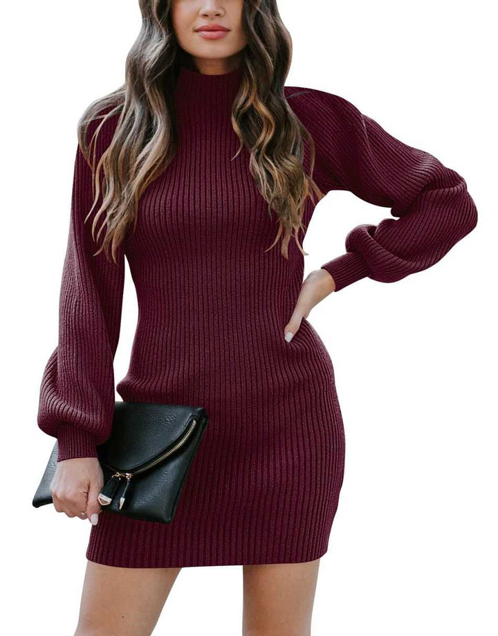 ANRABESS Turtleneck Long Sleeve Bodycon Sweater Dress