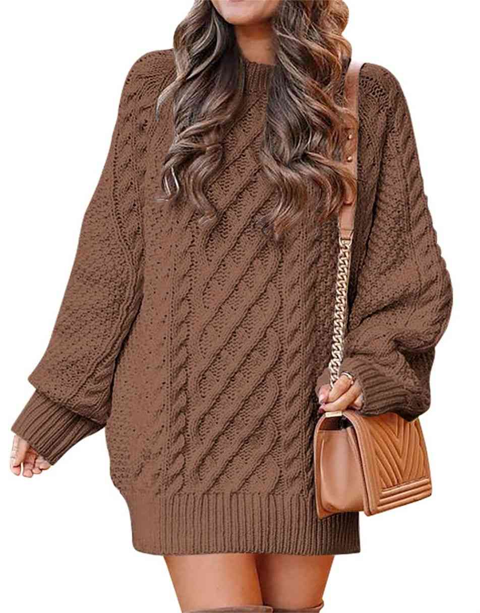 ANRABESS Cable Knit Chunky Oversized Sweater Dress