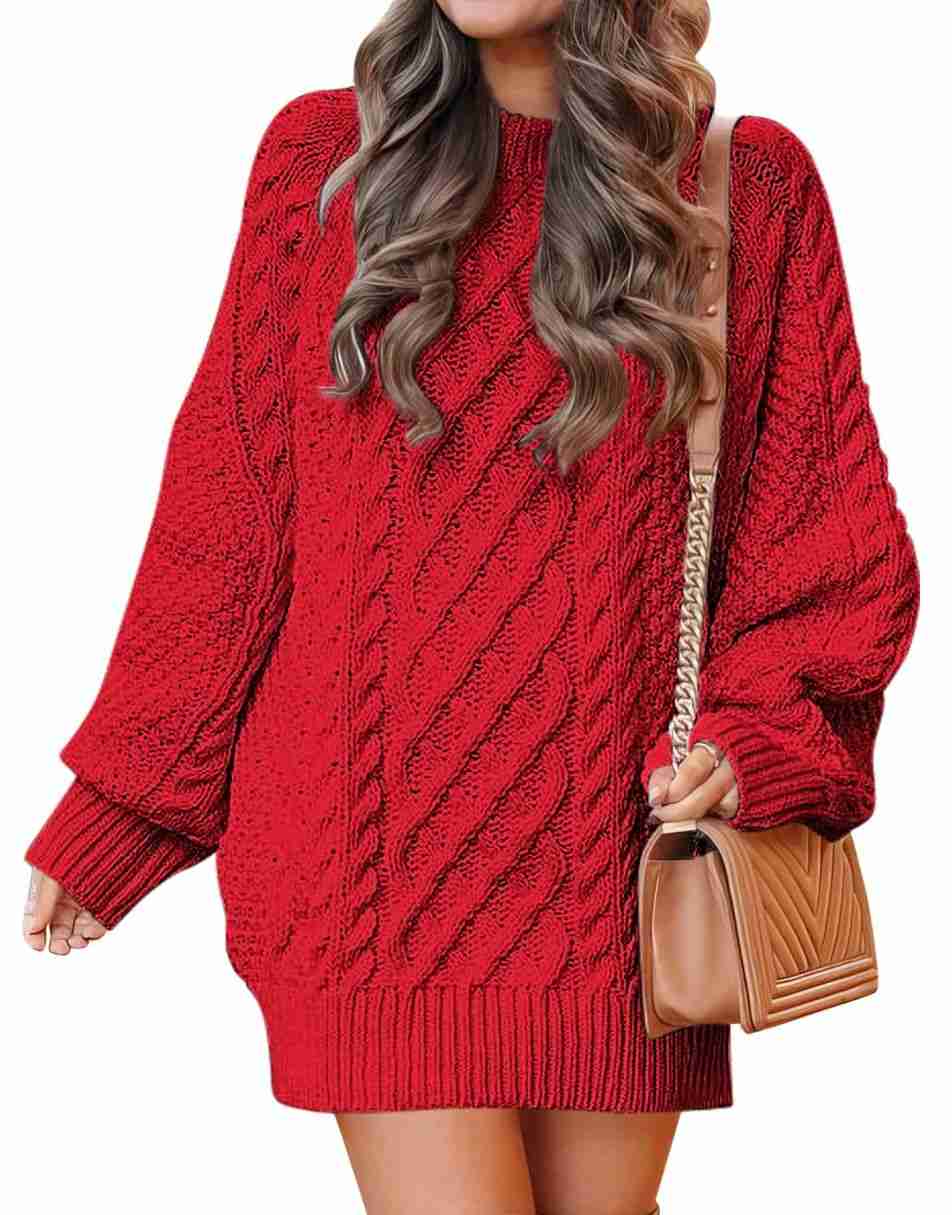 ANRABESS Cable Knit Chunky Oversized Sweater Dress