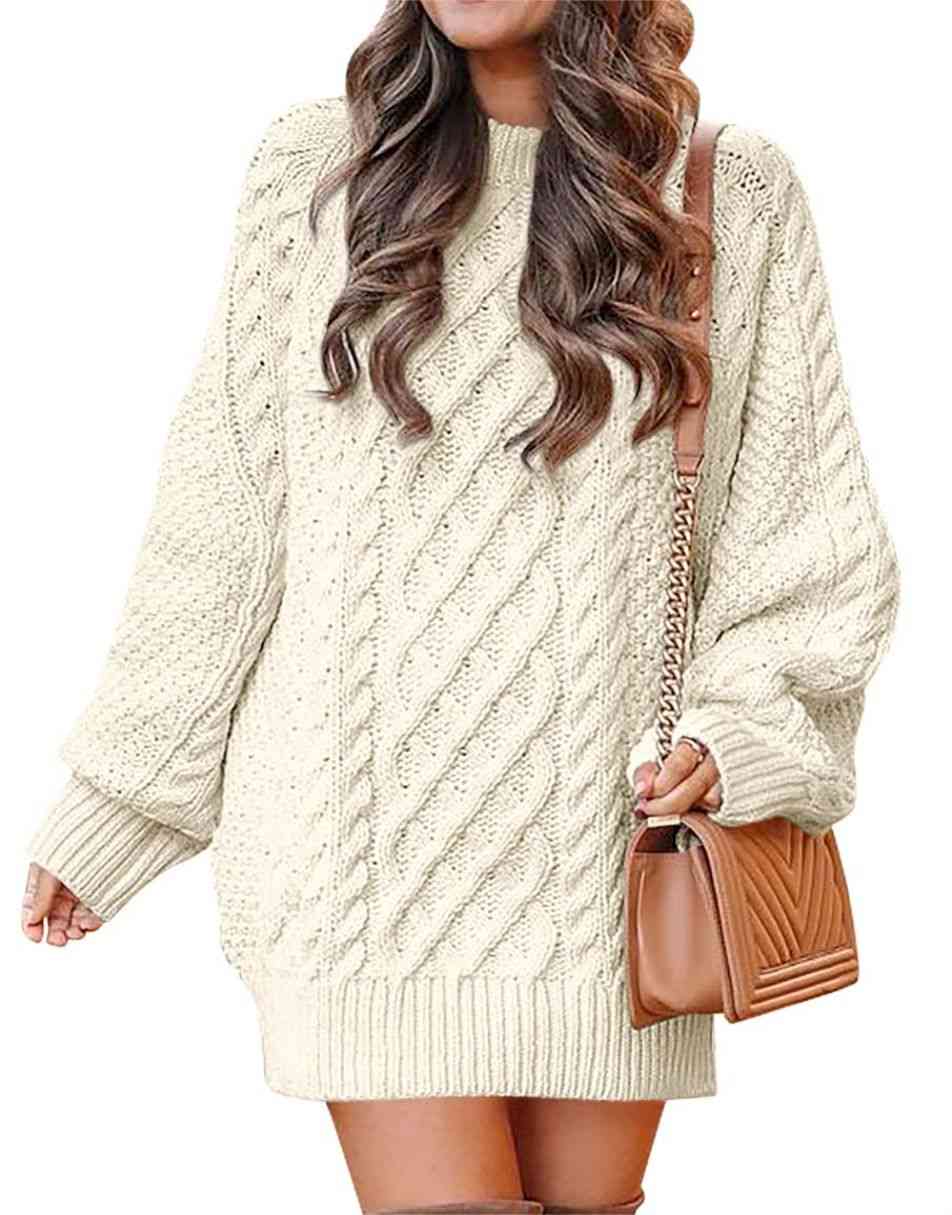 ANRABESS Cable Knit Chunky Oversized Sweater Dress
