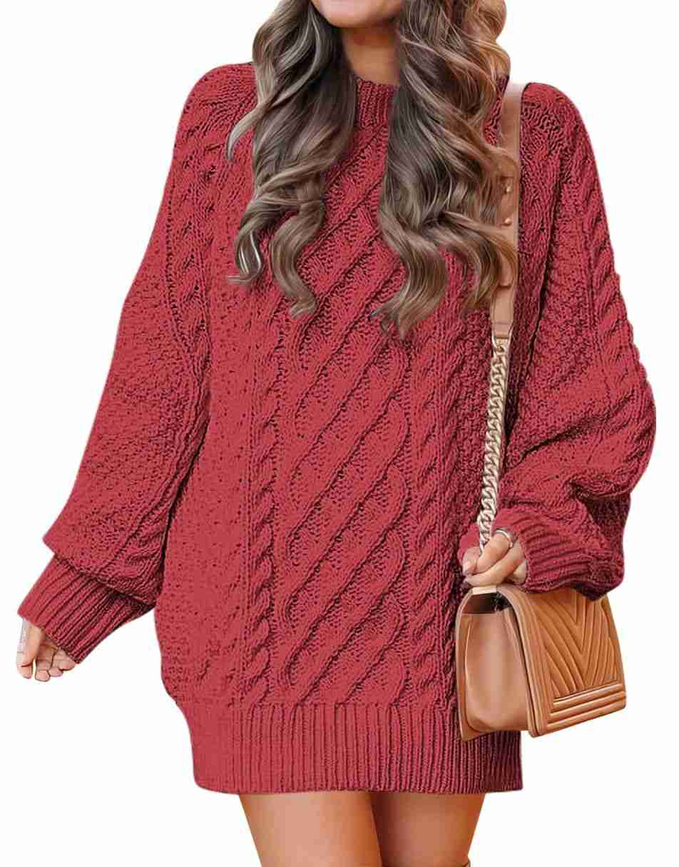 ANRABESS Cable Knit Chunky Oversized Sweater Dress