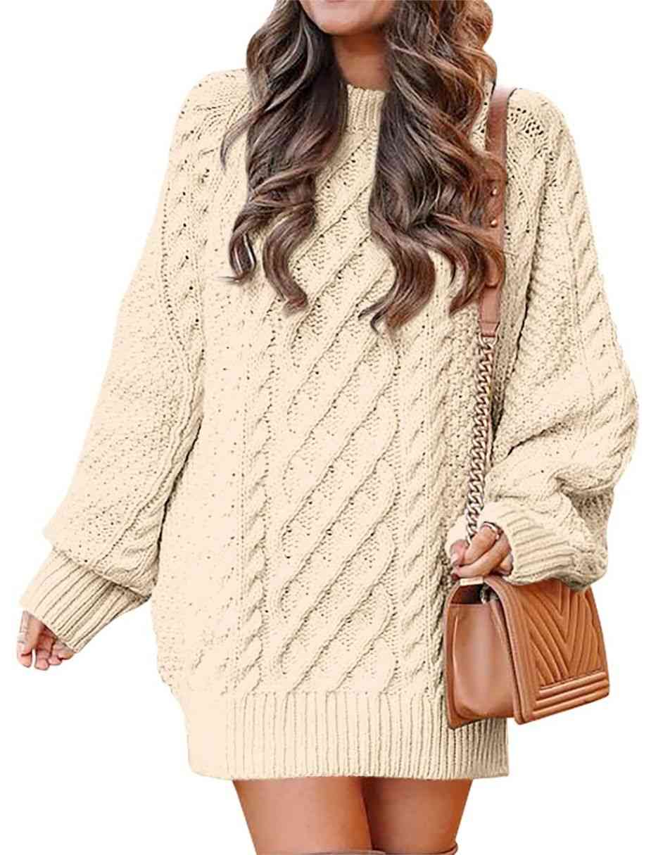 ANRABESS Cable Knit Chunky Oversized Sweater Dress