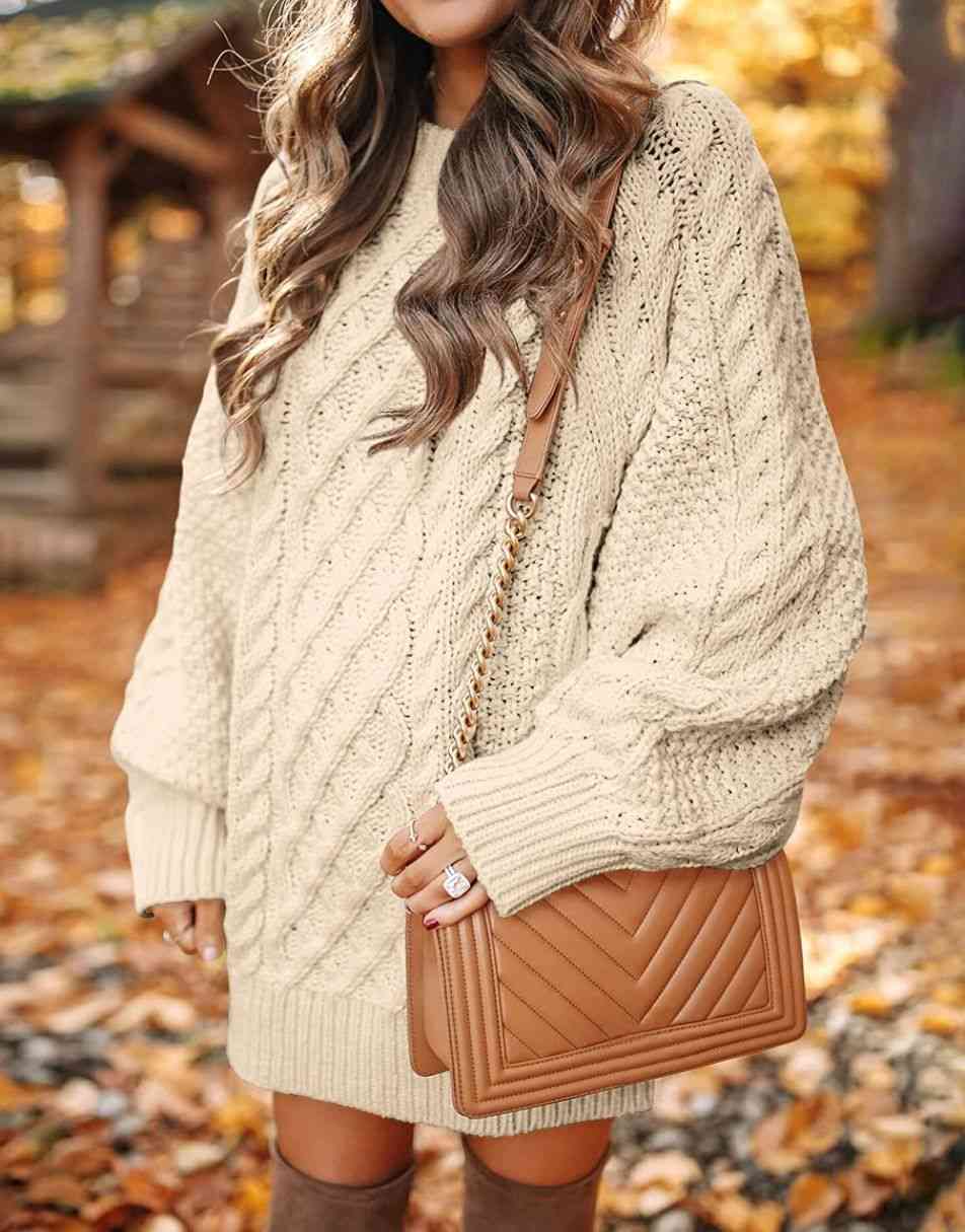 ANRABESS Cable Knit Chunky Oversized Sweater Dress