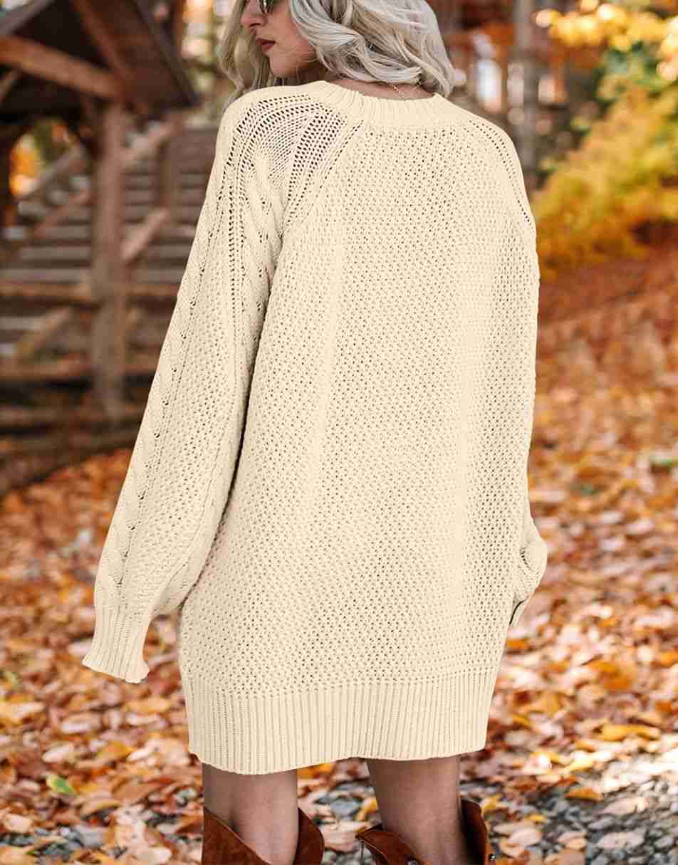 ANRABESS Cable Knit Chunky Oversized Sweater Dress