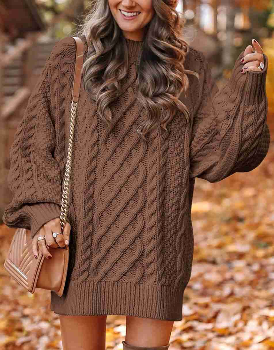 ANRABESS Cable Knit Chunky Oversized Sweater Dress