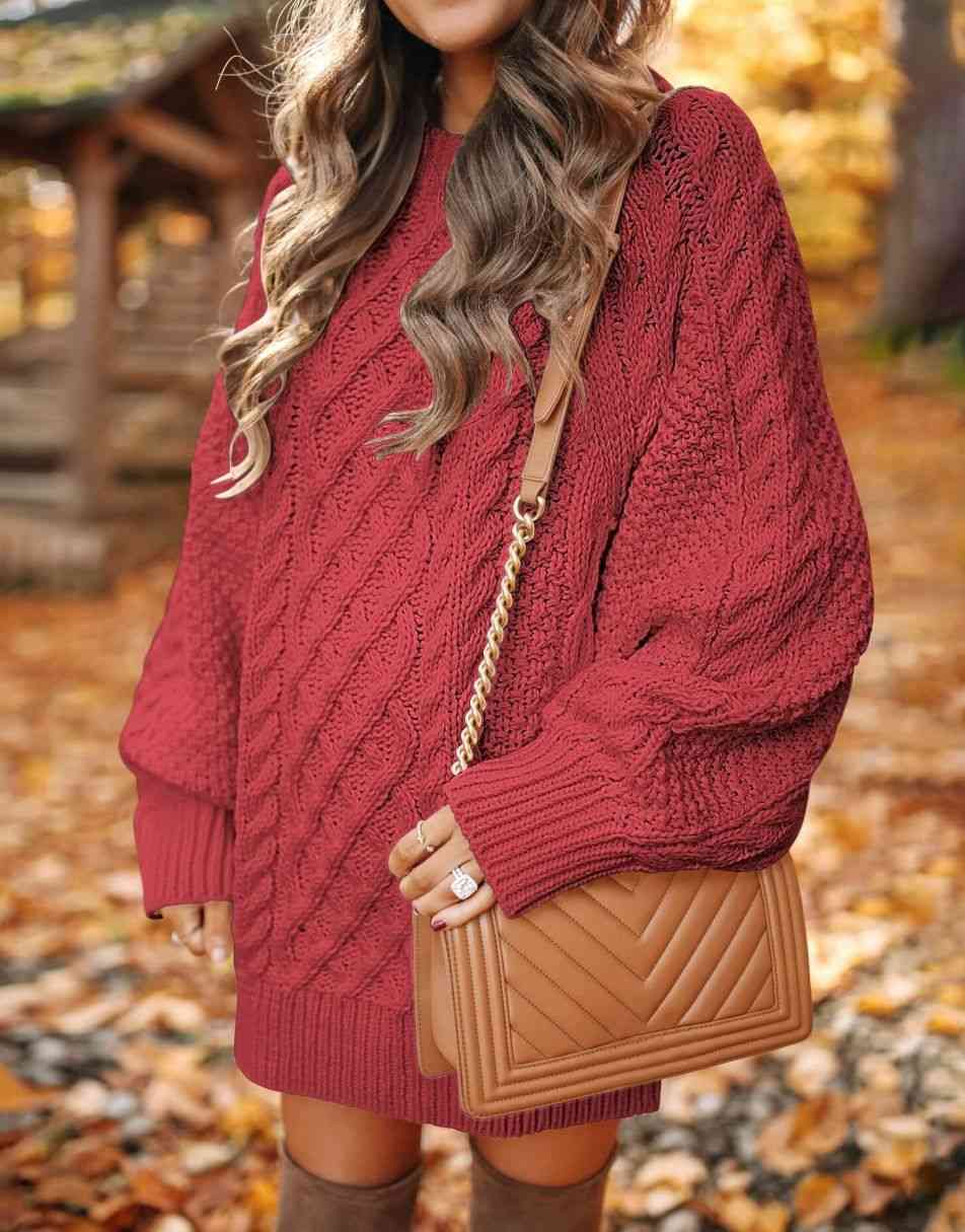 ANRABESS Cable Knit Chunky Oversized Sweater Dress