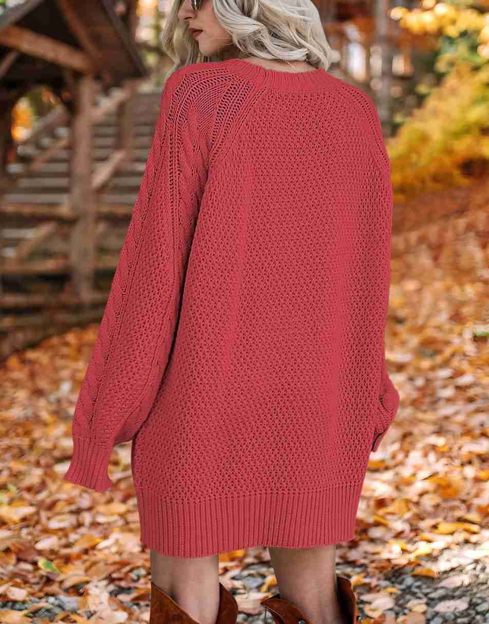 ANRABESS Cable Knit Chunky Oversized Sweater Dress