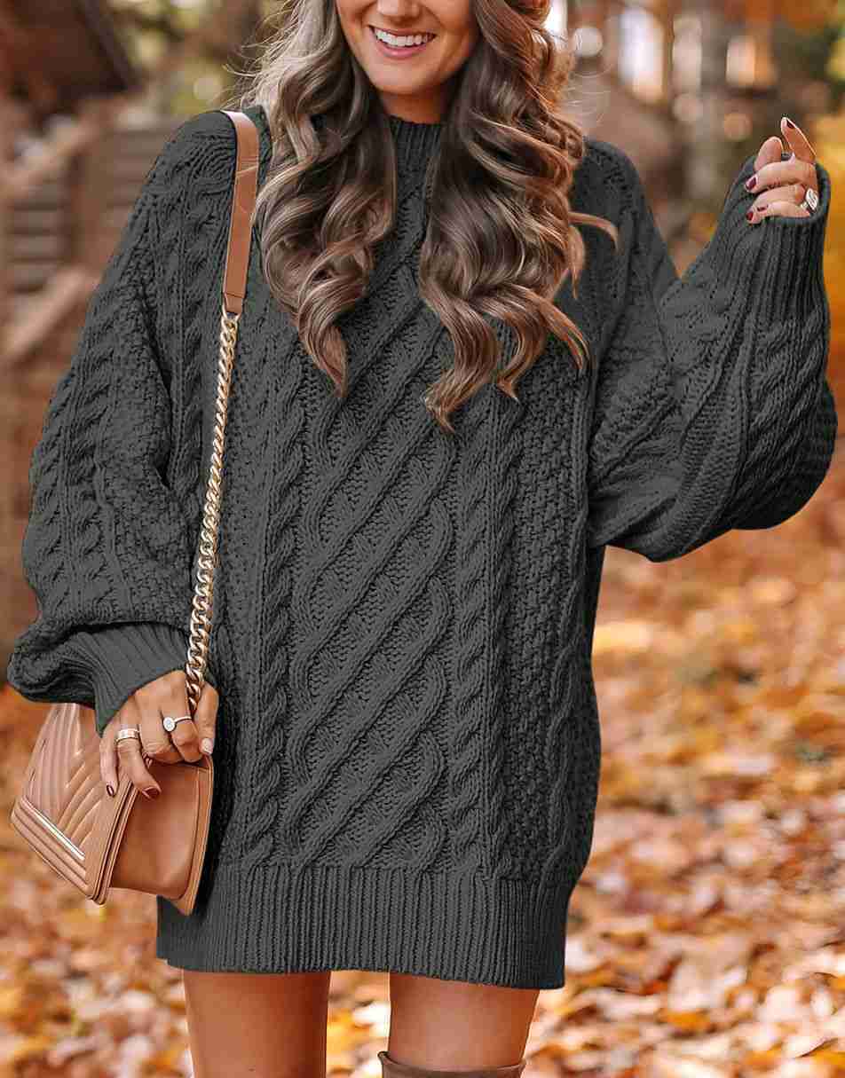 ANRABESS Cable Knit Chunky Oversized Sweater Dress