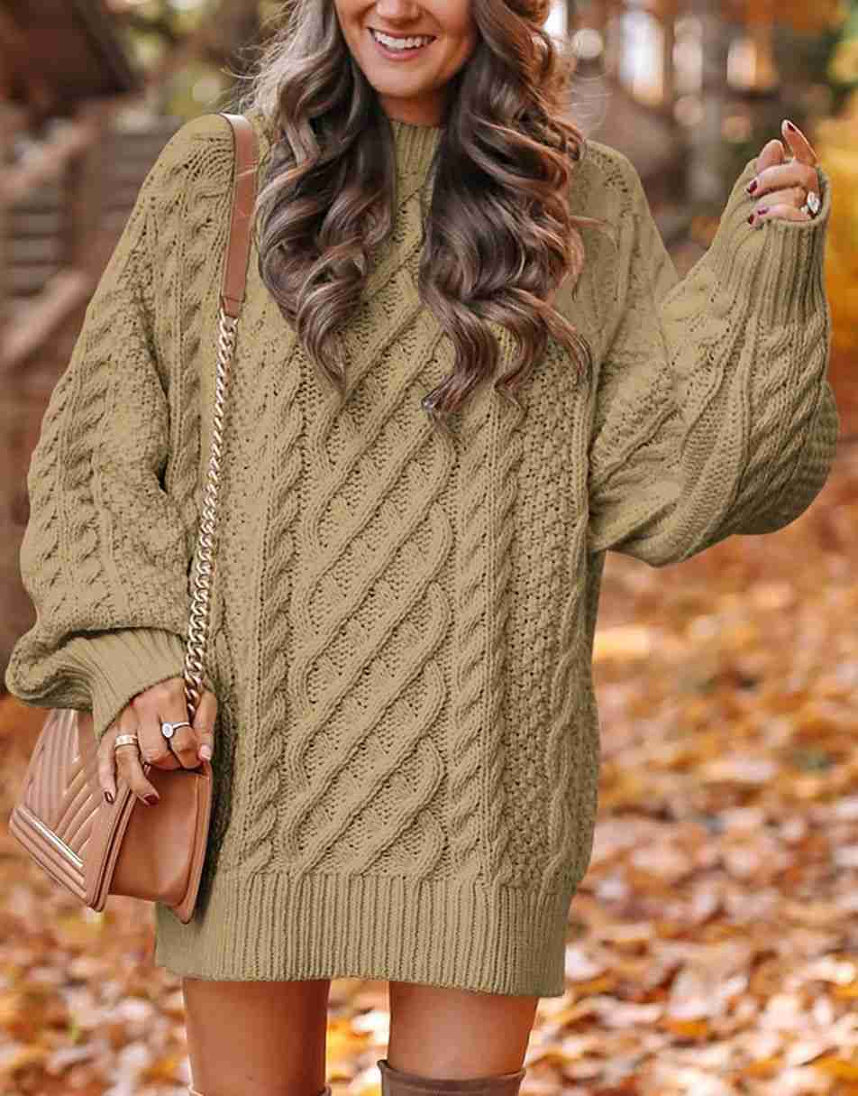 ANRABESS Cable Knit Chunky Oversized Sweater Dress