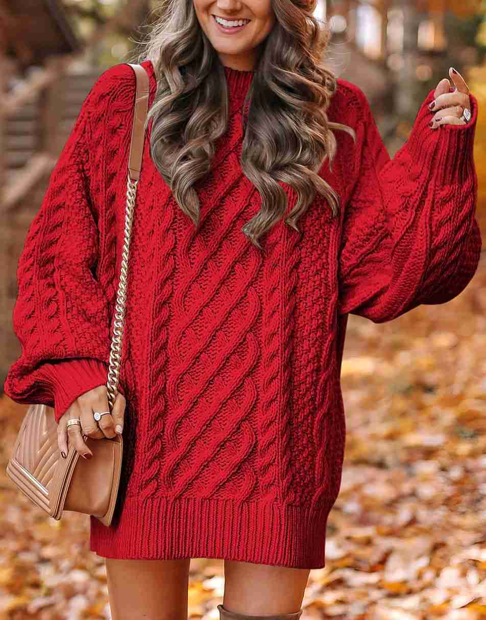 ANRABESS Cable Knit Chunky Oversized Sweater Dress