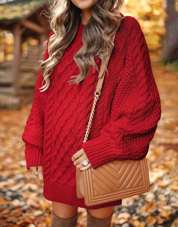 ANRABESS Cable Knit Chunky Oversized Sweater Dress
