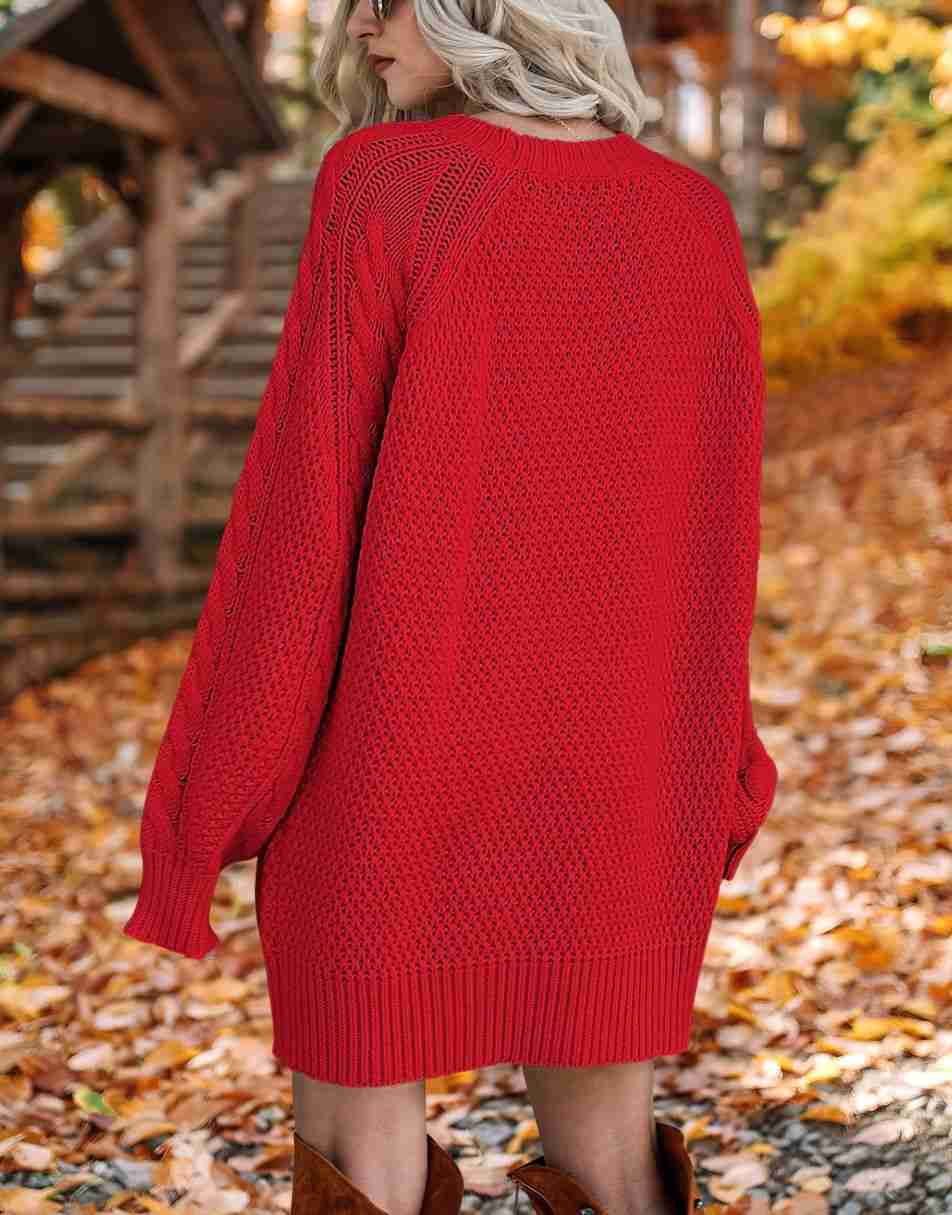 ANRABESS Cable Knit Chunky Oversized Sweater Dress