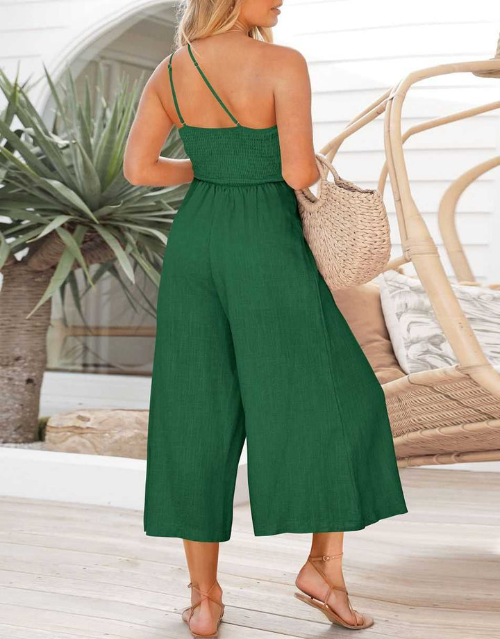 ANRABESS One Shoulder High Waist Wide Leg Linen Jumpsuit