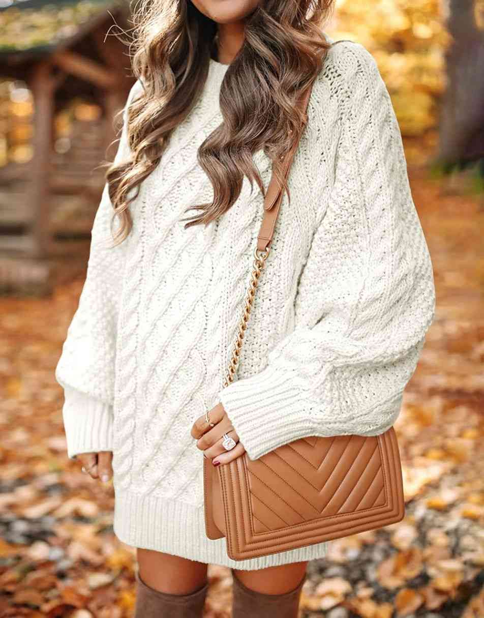 ANRABESS Cable Knit Chunky Oversized Sweater Dress